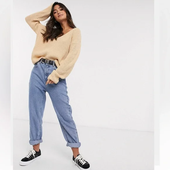 BRAVE SOUL Long Sleeve Oversized V neck Ribbed Knit Sweater in butter yellow - Picture 4 of 8